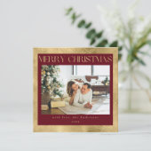 赤モダンとスタイリッシュ金ゴールドフェイク1写真クリスマス シーズンカード (スタンド正面)