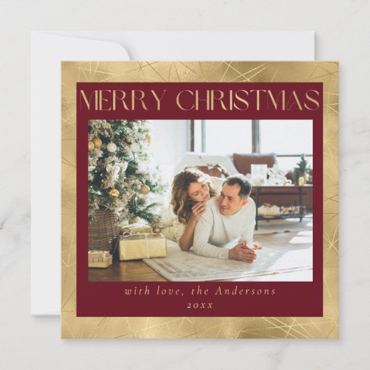赤モダンとスタイリッシュ金ゴールドフェイク1写真クリスマス シーズンカード (正面)