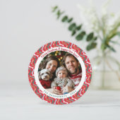 赤モダンとティール(緑がかった色)犬の骨パターンファミリー写真 シーズンカード (スタンド正面)