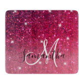 赤モダンとピンクのグリッターのスパークル名 カッティングボード (正面)