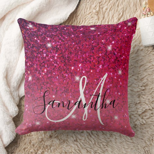 赤モダンとピンクのグリッターのスパークル名 クッション (ブランケット)