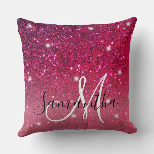 赤モダンとピンクのグリッターのスパークル名 クッション (裏面)