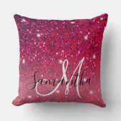 赤モダンとピンクのグリッターのスパークル名 クッション (正面)