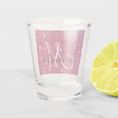 赤モダンとピンクのグリッターのスパークル名 ショットグラス (裏面)