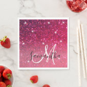 赤モダンとピンクのグリッターのスパークル名 スタンダードランチョンナプキン (インサイチュ)