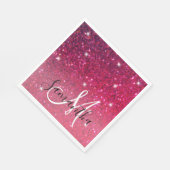 赤モダンとピンクのグリッターのスパークル名 スタンダードランチョンナプキン (角)