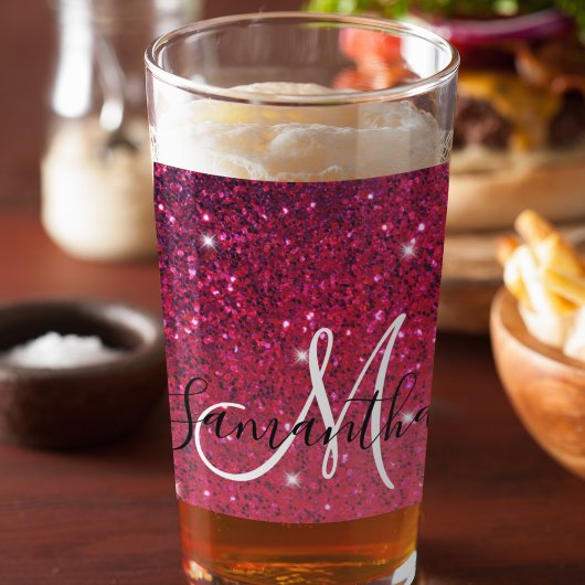 赤モダンとピンクのグリッターのスパークル名 タンブラーグラス