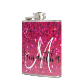 赤モダンとピンクのグリッターのスパークル名 フラスク (左)