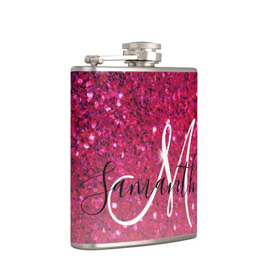 赤モダンとピンクのグリッターのスパークル名 フラスク (右)