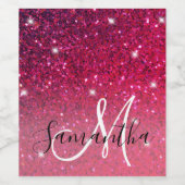 赤モダンとピンクのグリッターのスパークル名 ワインラベル (シングルラベル)