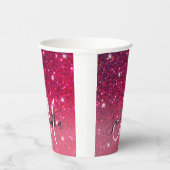 赤モダンとピンクのグリッターのスパークル名 紙コップ (右)