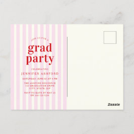 赤モダンとピンクのストライプ写真卒業パーティー ポストカード