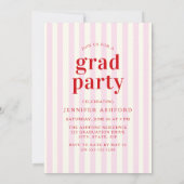 赤モダンとピンクのストライプ写真卒業パーティー 招待状 (裏面)