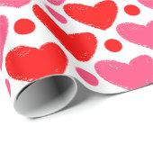 赤モダンとピンクのハートパターンのラッピング紙 ラッピングペーパー (ロールコーナー)