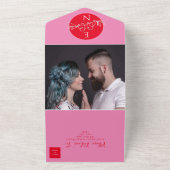 赤モダンとピンク結婚の オールインワン招待状 (外側)