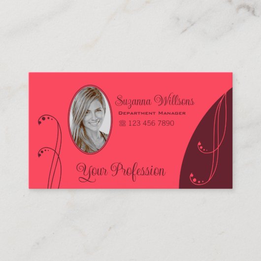 赤モダンとブルゴーニュと華美ポートレート写真 名刺 (正面)