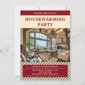 赤モダンとベージュの引っ越し祝いパーティーパーティー写真 招待状 (正面)