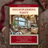 赤モダンとベージュの引っ越し祝いパーティーパーティー写真 招待状