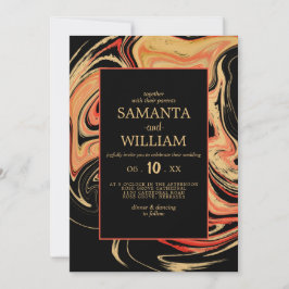 赤モダンとベージュの抽象芸術結婚式招待状 招待状