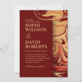 赤モダンとベージュの抽象芸術結婚式招待状 招待状 (正面)