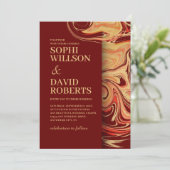 赤モダンとベージュの抽象芸術結婚式招待状 招待状 (スタンド正面)