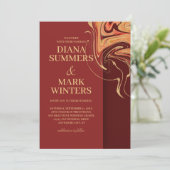 赤モダンとベージュの抽象芸術結婚式招待状 招待状 (スタンド正面)
