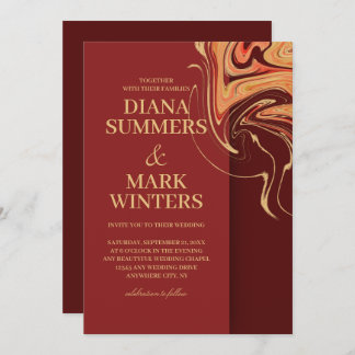 赤モダンとベージュの抽象芸術結婚式招待状 招待状