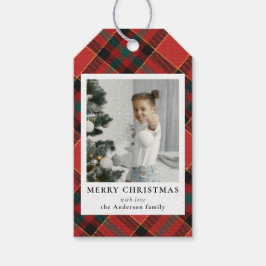 赤モダンとミニマル緑のクリスマス家族の写真 ギフトタグ