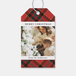 赤モダンとミニマル緑のクリスマス家族の写真 ギフトタグ