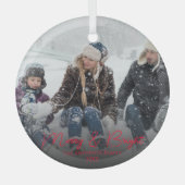 赤モダンと明メリーるい書道家族の写真 ガラスオーナメント (正面)