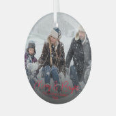 赤モダンと明メリーるい書道家族の写真 ガラスオーナメント (正面左)