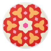 赤モダンと桃の幾何学的フローラ セラミックノブ (正面)