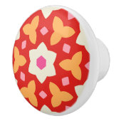 赤モダンと桃の幾何学的フローラ セラミックノブ (右)