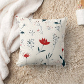 赤モダンと海軍の植物模様装飾用クッション クッション (ブランケット)