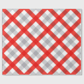 赤モダンと灰色の格子模様 ラッピングペーパー (フラット)