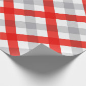 赤モダンと灰色の格子模様 ラッピングペーパー (角)