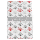 赤モダンと灰色の花柄ありがとう ミディアムペーパーバッグ (正面)