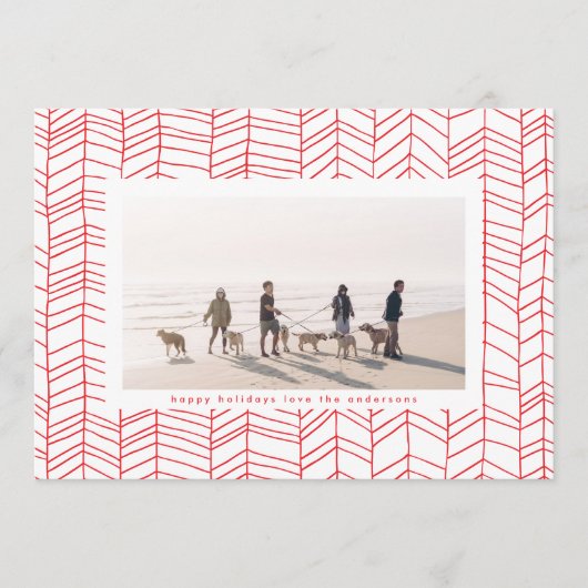 赤モダンと白のクリスマスキャンディーケーンフレーム シーズンカード (正面)