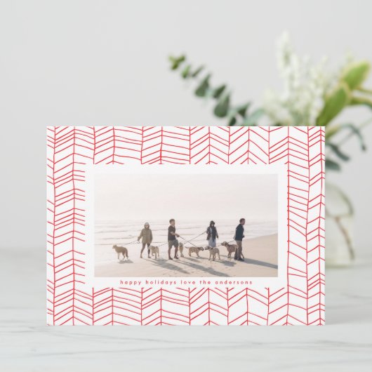赤モダンと白のクリスマスキャンディーケーンフレーム シーズンカード (スタンド正面)