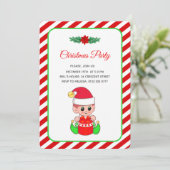赤モダンと白のクリスマスパーティーの可愛い小妖精や小人 招待状 (スタンド正面)
