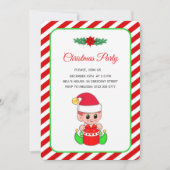 赤モダンと白のクリスマスパーティーの可愛い小妖精や小人 招待状 (正面)