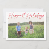 赤モダンと白のスクリプトで最も幸せな休日の写真 シーズンカード (正面)