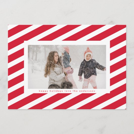 赤モダンと白のストライプキャンディーケーンのフレーム写真 シーズンカード (正面)