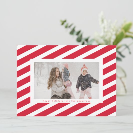 赤モダンと白のストライプキャンディーケーンのフレーム写真 シーズンカード (スタンド正面)