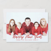 赤モダンと白のハッピー新年の家族の写真 シーズンカード (正面)