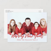 赤モダンと白のハッピー新年の家族の写真 ポストカード (正面/裏面)