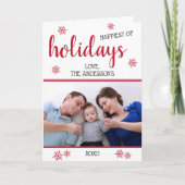 赤モダンと白の家族写真クリスマス シーズンカード (正面)