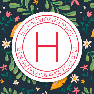 赤モダンと白の差出人住所または製品 ラウンドシール