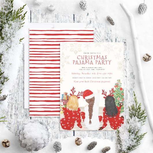 赤モダンと白の水色パジャマパーティー 招待状