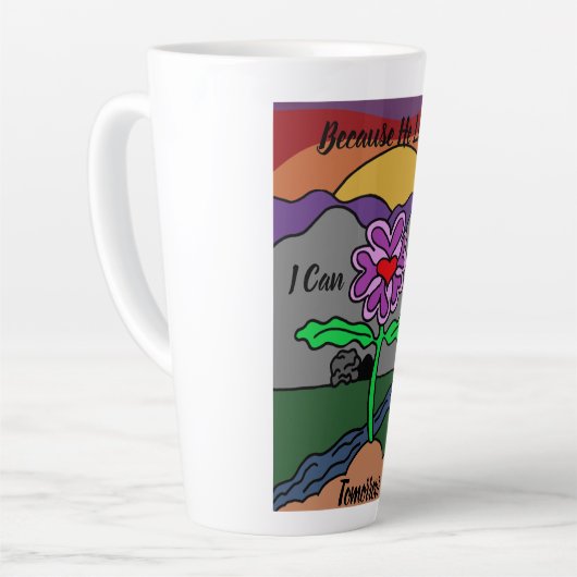 赤モダンと紫のデジタル色手描き カフェラテマグ (左アングル)